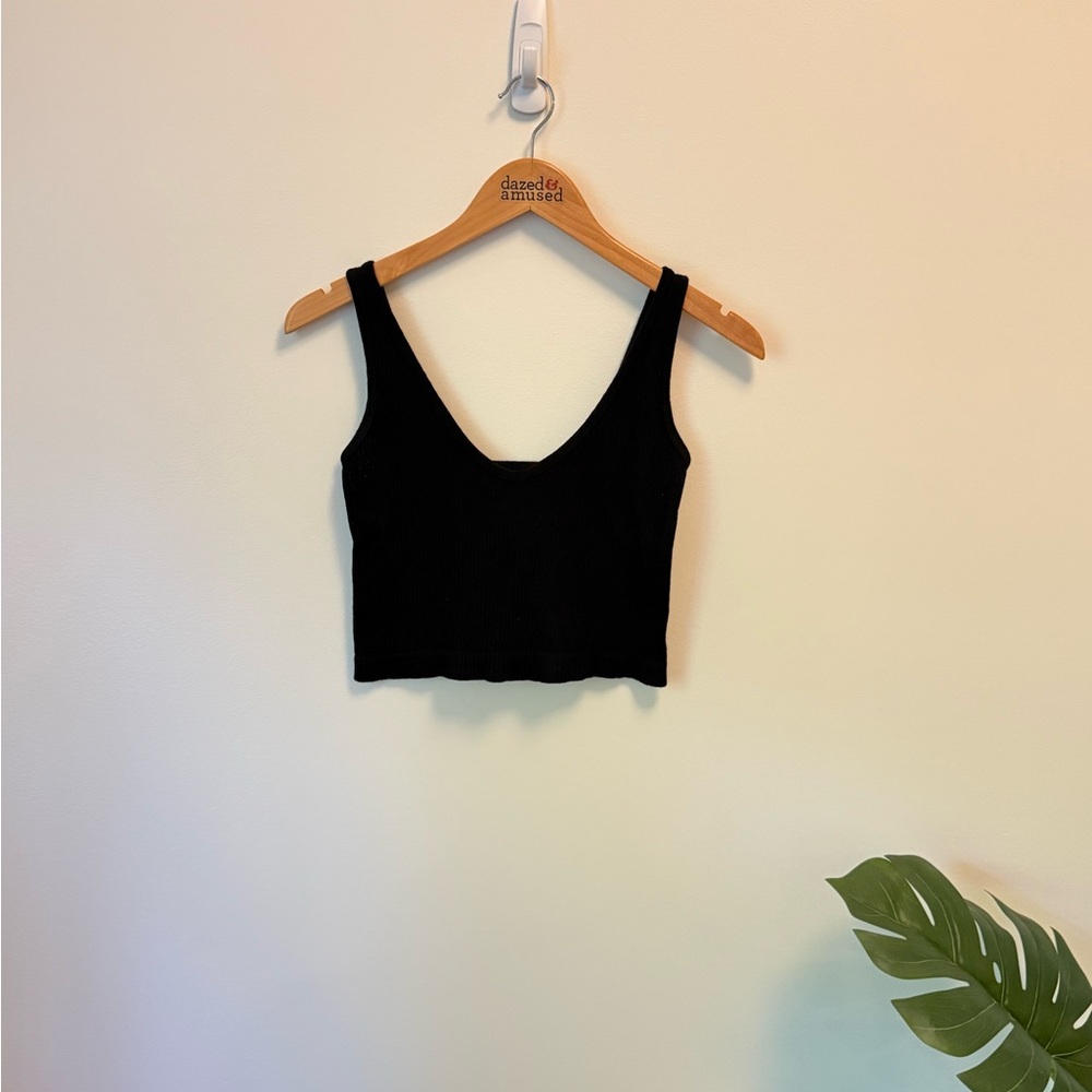 Free People Ribbed, Black V-Neck Tank Top